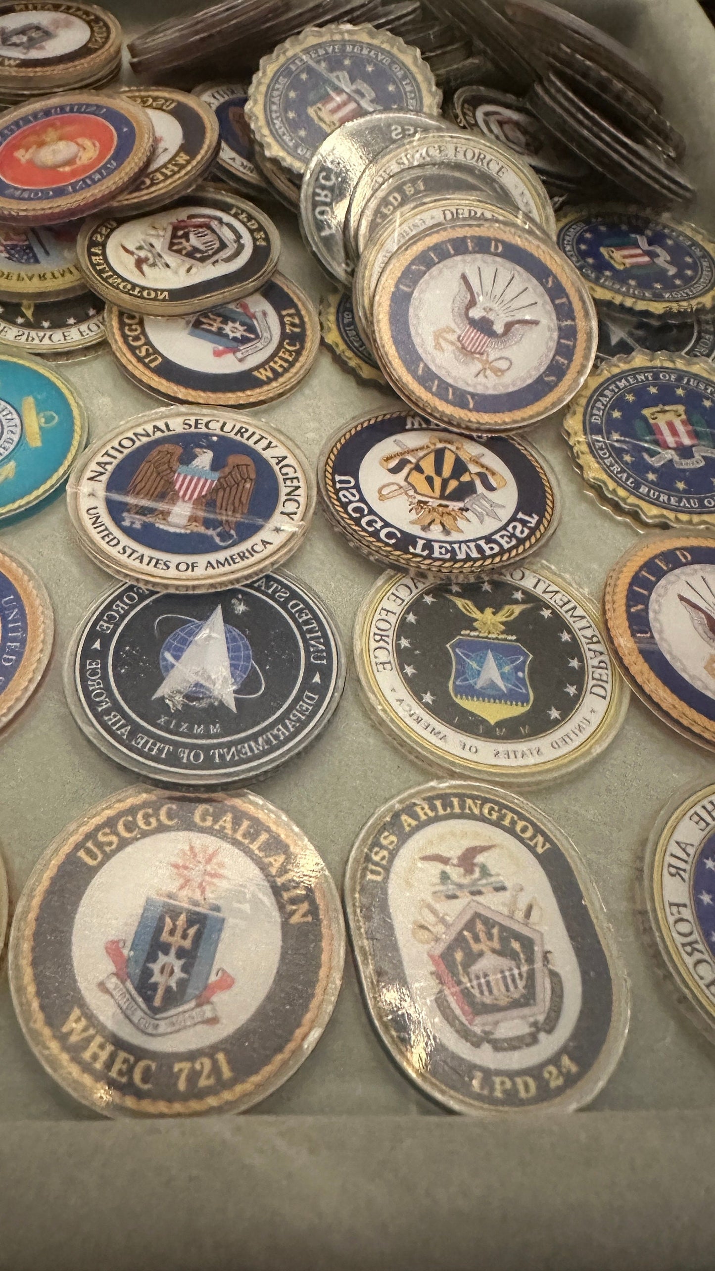 Government and Military Acrylic Charms, two sided image, Use for many DIY projects!