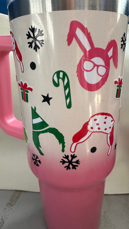 Pink Christmas 40oz Tumbler Wrap, Cartoon Christmas Tumbler 40oz, Merry Christmas 40 oz Tumbler