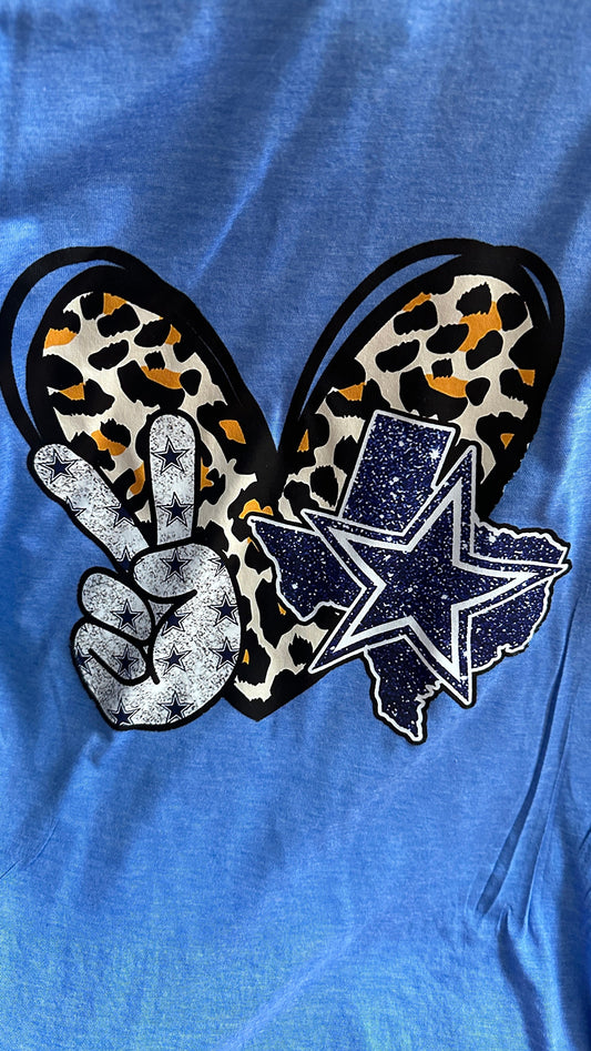 Peace, Love, Dallas Football shirt, Leopard heart, Graphic Tee Gift For Football Fan