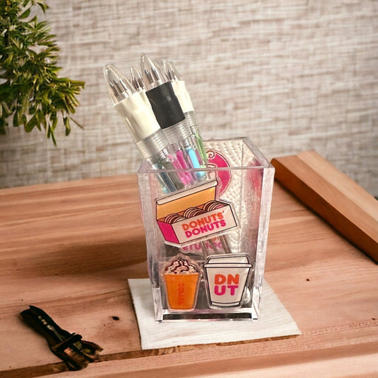 Personalized Dunkin Donuts Acrylic Pen Holder | Acrylic Makeup Brush Holder