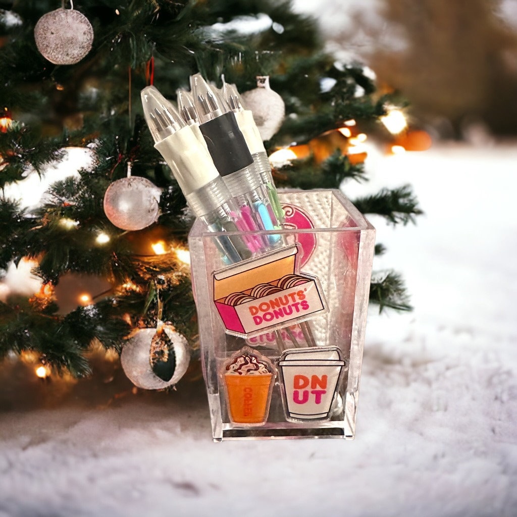 Personalized Dunkin Donuts Acrylic Pen Holder | Acrylic Makeup Brush Holder