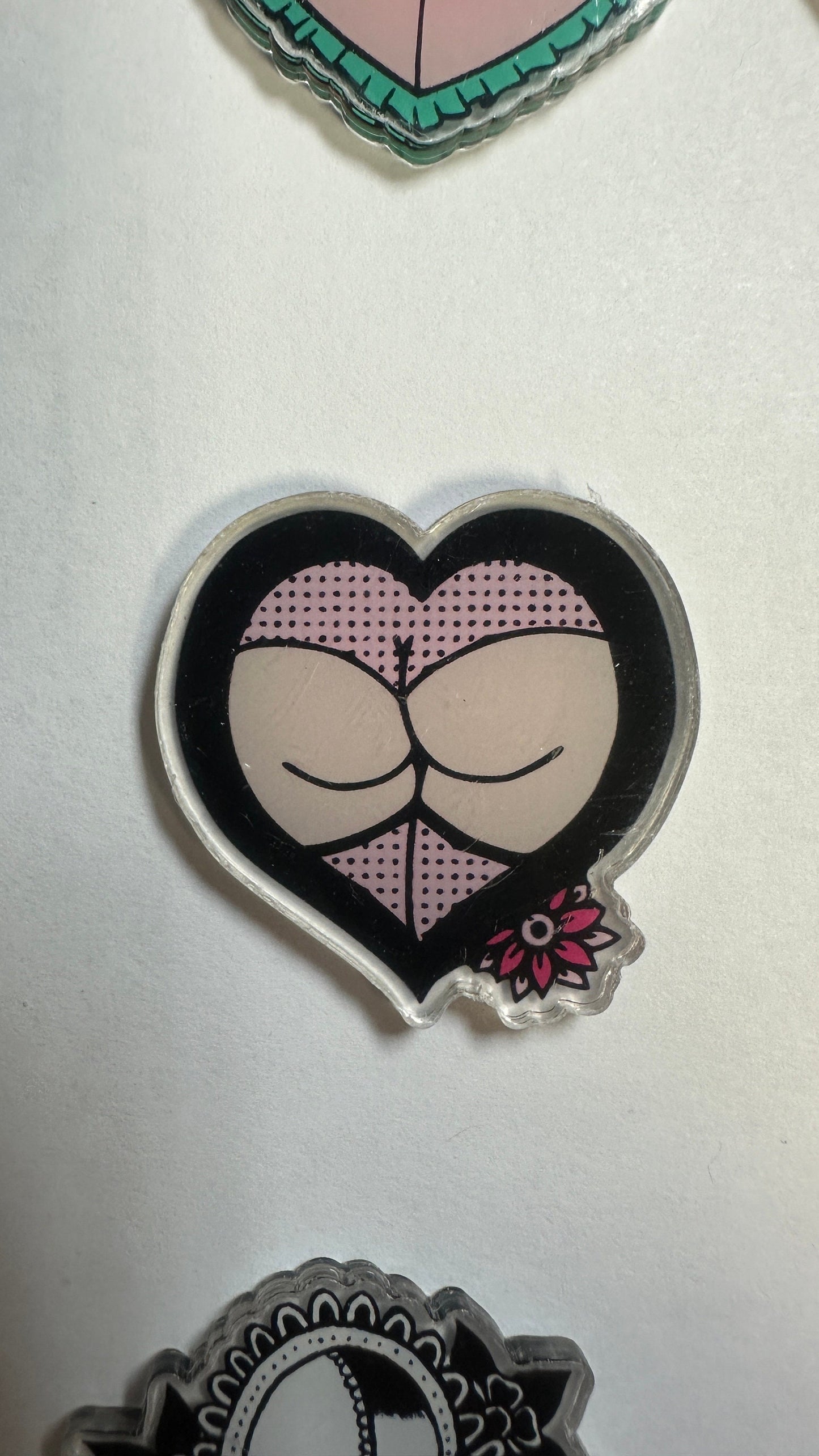 Peach Butts Heart badge reel. Valentines Gift