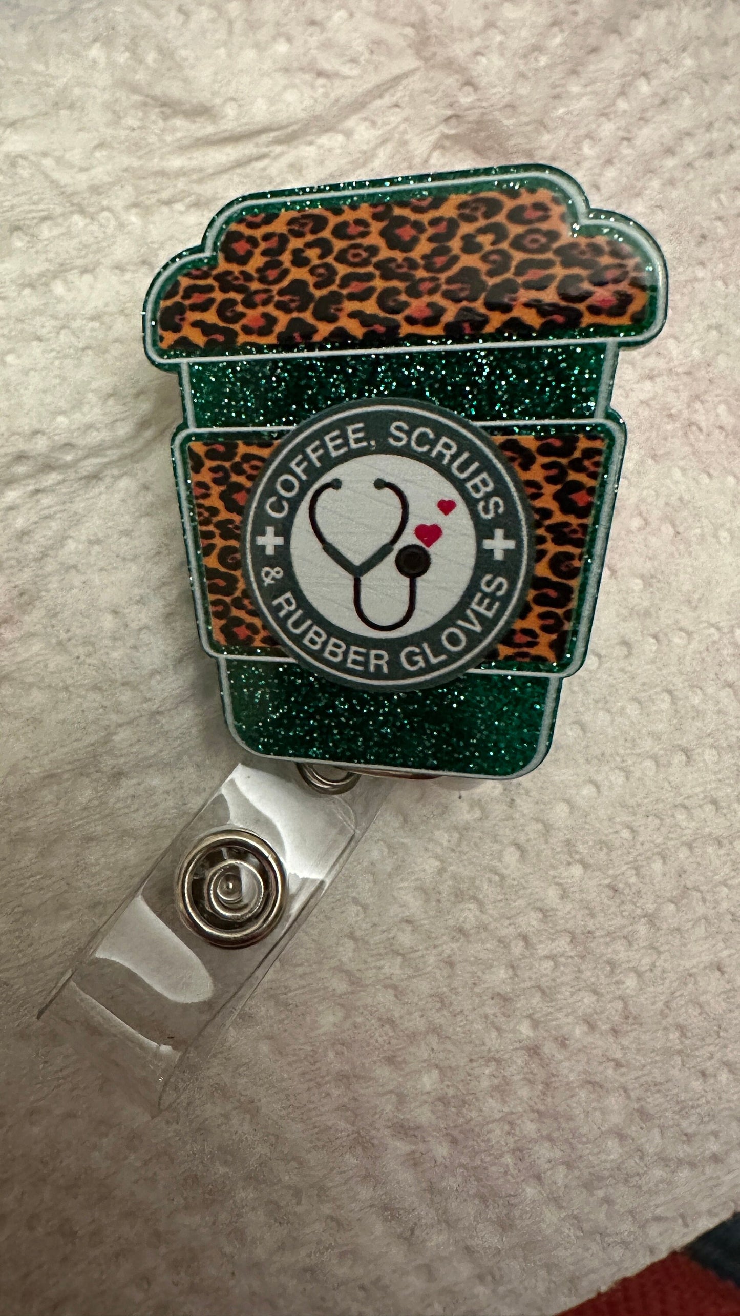 Coffee scrubs and rubber gloves, Nursing badge, Medical Badge, Funny badge