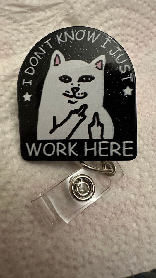 Funny sarcastic middle finger badge reel, Cat badge