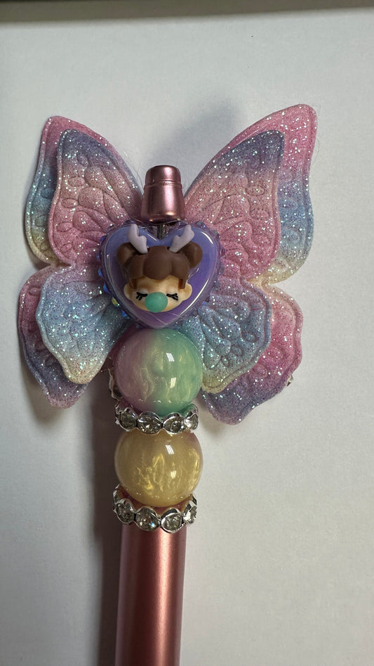 Gorgeous Butterfly bubble girl Beaded Pen, Journal pens, funny pens