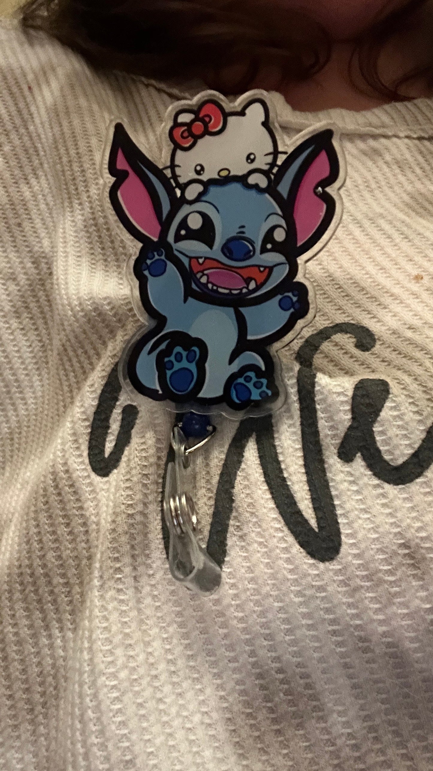 Stitch and Friends Badge Reel, Black Glitter, Nurse Badge Reel, Retractable Swivel Alligator Clip, Cute Badge Reel, Funny Badge Reel