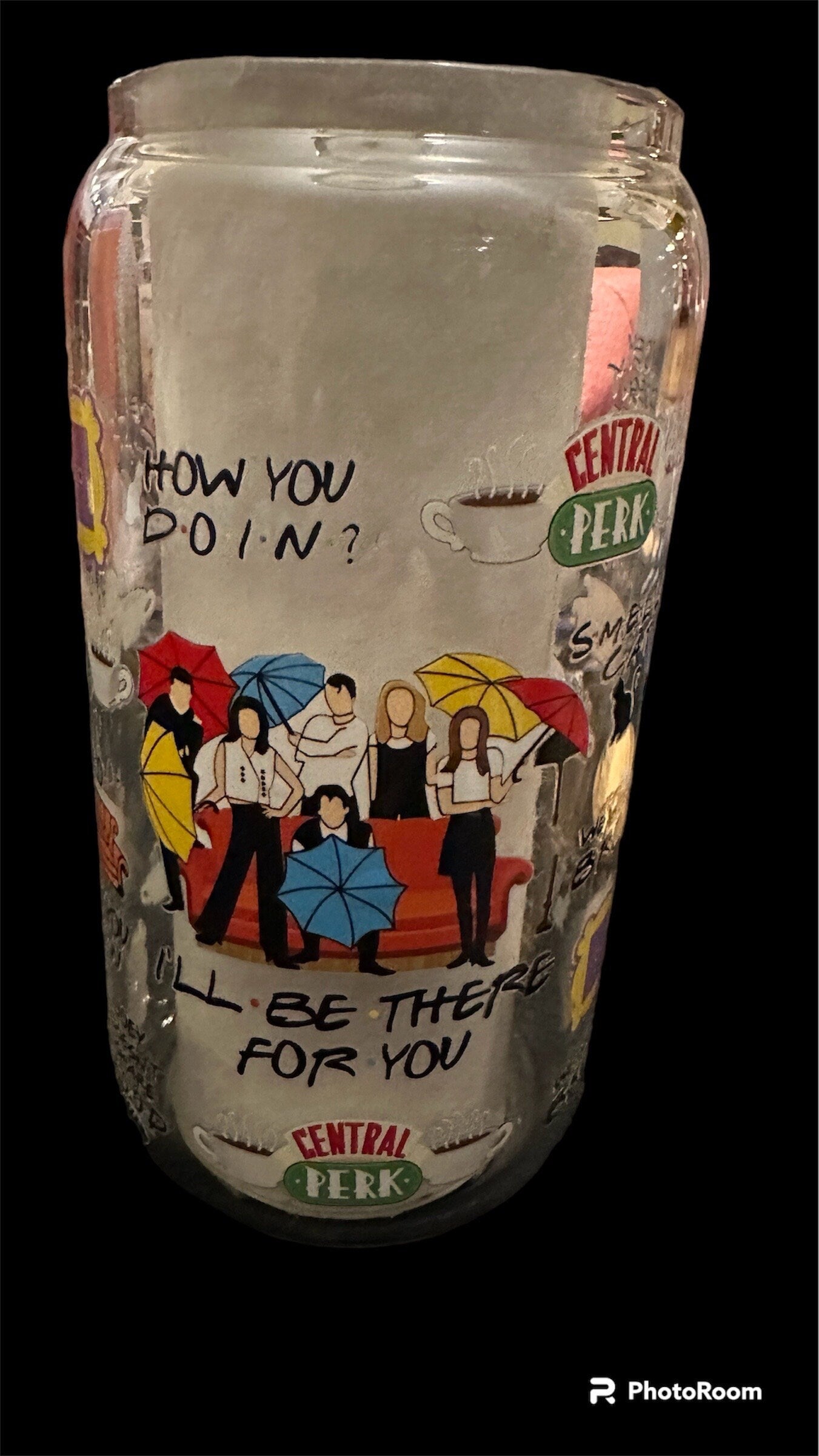 Friends 16oz Glass Can Cup with Lid and Straw, Friends Gifts, Friends,Glass Can Cup, Fan Gift, Iced Coffee Glass Cup