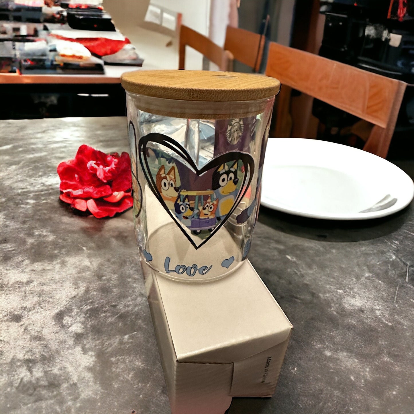 Bluey glass mug, Bluey Cup, Peace Love Bluey Cup, Bluey Coffee Cup, Bluey Kid Cup